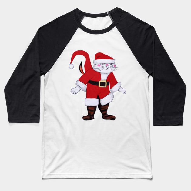 Retro Vintage Pink Santa Claus Cat Baseball T-Shirt by CartWord Design